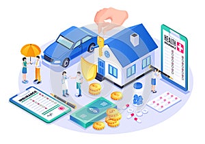 Isometric insurance composition background