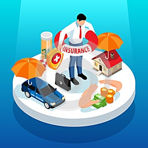 Isometric insurance composition background