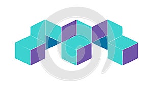Isometric Interconnected Cubes Vector. Structure, Data, and 3D Design, vector design Generative AI