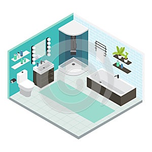Isometric Interior Bathroom Composition