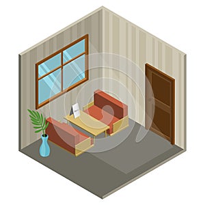 Isometric interior of a cafe, flat design, vector illustration
