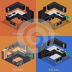 Isometric interior of kitchen