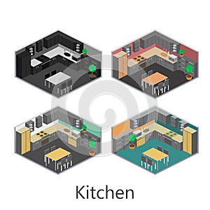 Isometric interior of kitchen