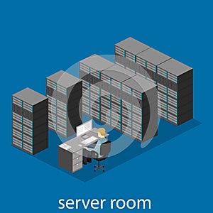 Isometric interior of server room.