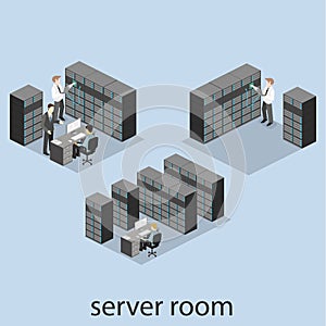 Isometric interior of server room. Flat 3D illustration.