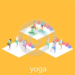 Isometric interior of yoga class. people do yoga.