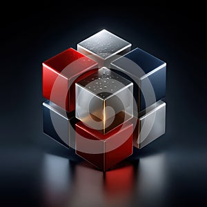 Isometric interlocking cubes with polished lacquer, modular connection logo for tech ecosystems vari