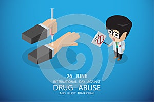 Isometric international day against drug abuse and illicit trafficking, vector illustration photo
