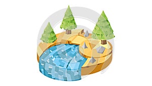 Isometric island with tree and bushes. Flying island. Island in low-poly style.