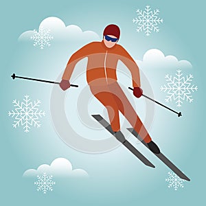 Isometric isolated vector man skiier. Urban style and hot tricks in park. Alpine skiing , winter sport. Olimpic games