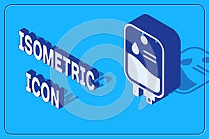 Isometric IV bag icon isolated on blue background. Blood bag. Donate blood concept. The concept of treatment and therapy