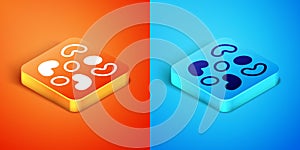 Isometric Jelly candy icon isolated on orange and blue background. Vector