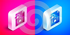 Isometric Journalistic investigation icon isolated on pink and blue background. Financial crime, tax evasion, money