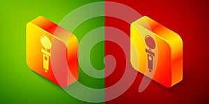 Isometric Joystick for arcade machine icon isolated on green and red background. Joystick gamepad. Square button. Vector