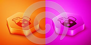 Isometric Jug glass with water icon isolated on orange and pink background. Kettle for water. Glass decanter with