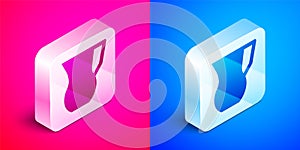 Isometric Jug glass with water icon isolated on pink and blue background. Kettle for water. Glass decanter with drinking