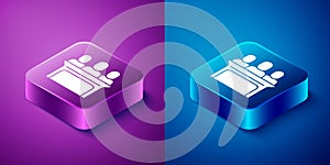 Isometric Jurors icon isolated on blue and purple background. Square button. Vector