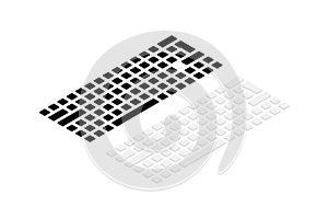 Isometric keyboard. 3d computer keyboard. Icons of buttons for pc. Buttons of qwerty, support, shift, ctrl, arrow, enter, wasd and photo