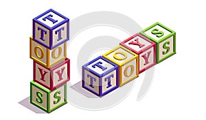 Isometric Kids Blocks with Letters and a Word `Toys`