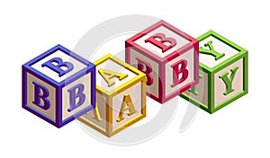 Isometric Kids Blocks with Word `Baby`