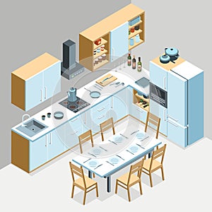 Isometric Kitchen Interior Composition
