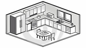 Isometric Kitchen Interior, Modern Home Design, vector design Generative AI