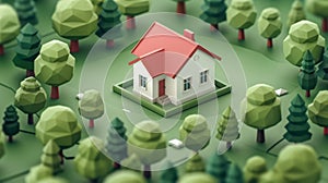 An isometric landing page with a cottage house for mortgages