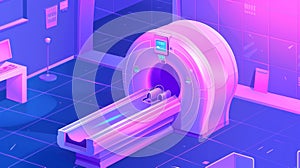 Isometric landing page for maxi-scanner. Empty room for magnetic resonance imaging, medical diagnostics, ultrasonography