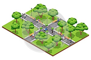 Isometric Landscaping Composition With People