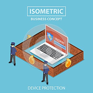 Isometric laptop computer protected by security system