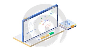 Isometric Laptop Displaying Graphs for Data Analysis and Reports, vector design Generative AI
