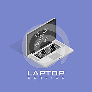 Isometric Laptop repair icon. Service, maintenance, customization, restore concepts.