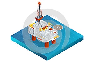 Isometric Large Offshore oil rig drilling platform. Platform for production oil and gas, Oil and gas industry and hard