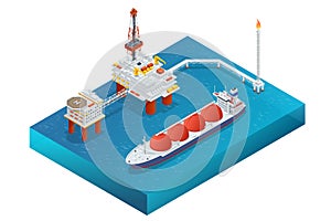 Isometric Large Offshore oil rig drilling platform. Platform for production oil and gas, Oil and gas industry and hard