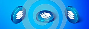 Isometric Layers clothing textile icon isolated on blue background. Element of fabric features. Blue circle button