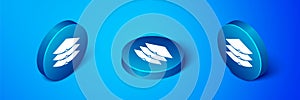 Isometric Layers clothing textile icon isolated on blue background. Element of fabric features. Blue circle button