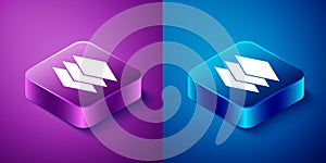 Isometric Layers clothing textile icon isolated on blue and purple background. Element of fabric features. Square button