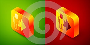 Isometric Leader of a team of executives icon isolated on green and red background. Square button. Vector