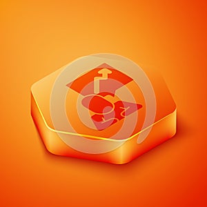 Isometric Leader of a team of executives icon isolated on orange background. Orange hexagon button. Vector