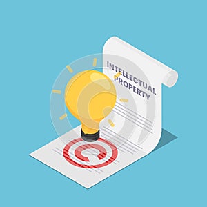 Isometric Light Bulb on Intellectual Property Document