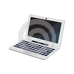 Isometric light grey laptop flat vector illustration isolated on white. Wireless computer with blank screen, software, programming