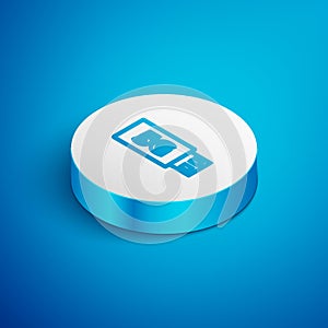 Isometric line 5G modem for fast mobile Internet icon isolated on blue background. Global network high speed connection