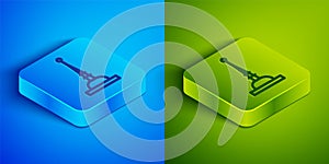 Isometric line Antenna icon isolated on blue and green background. Radio antenna wireless. Technology and network signal