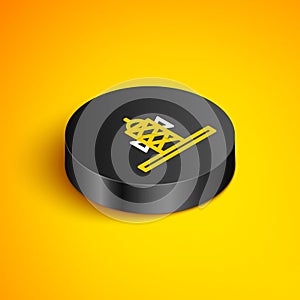 Isometric line Antenna icon isolated on yellow background. Radio antenna wireless. Technology and network signal radio