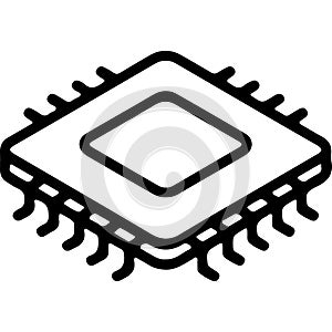 Isometric line art icon of a computer microprocessor chip
