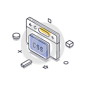 Isometric line art icon showcasing web development with CSS element in a creative design