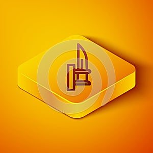 Isometric line Bayonet on rifle icon isolated on orange background. Yellow square button. Vector