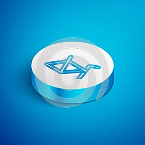 Isometric line Bicycle frame icon isolated on blue background. White circle button. Vector