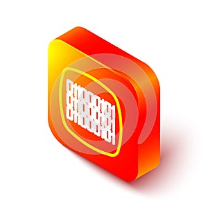 Isometric line Binary code icon isolated on white background. Orange square button. Vector
