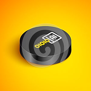Isometric line Binary code icon isolated on yellow background. Black circle button. Vector